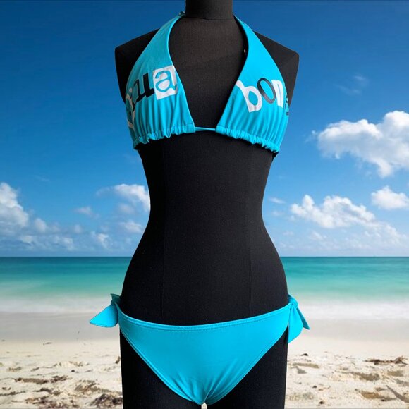 Billabong surf BLUE CRUSH Vintage bikini blue logo reversible halter top RARE - Picture 1 of 7